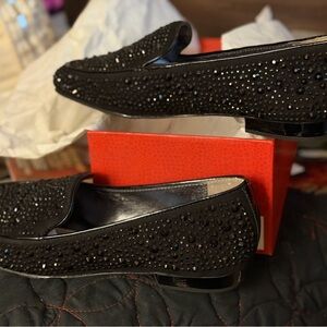 Donald J. Pliner Black Rhinestone Flats